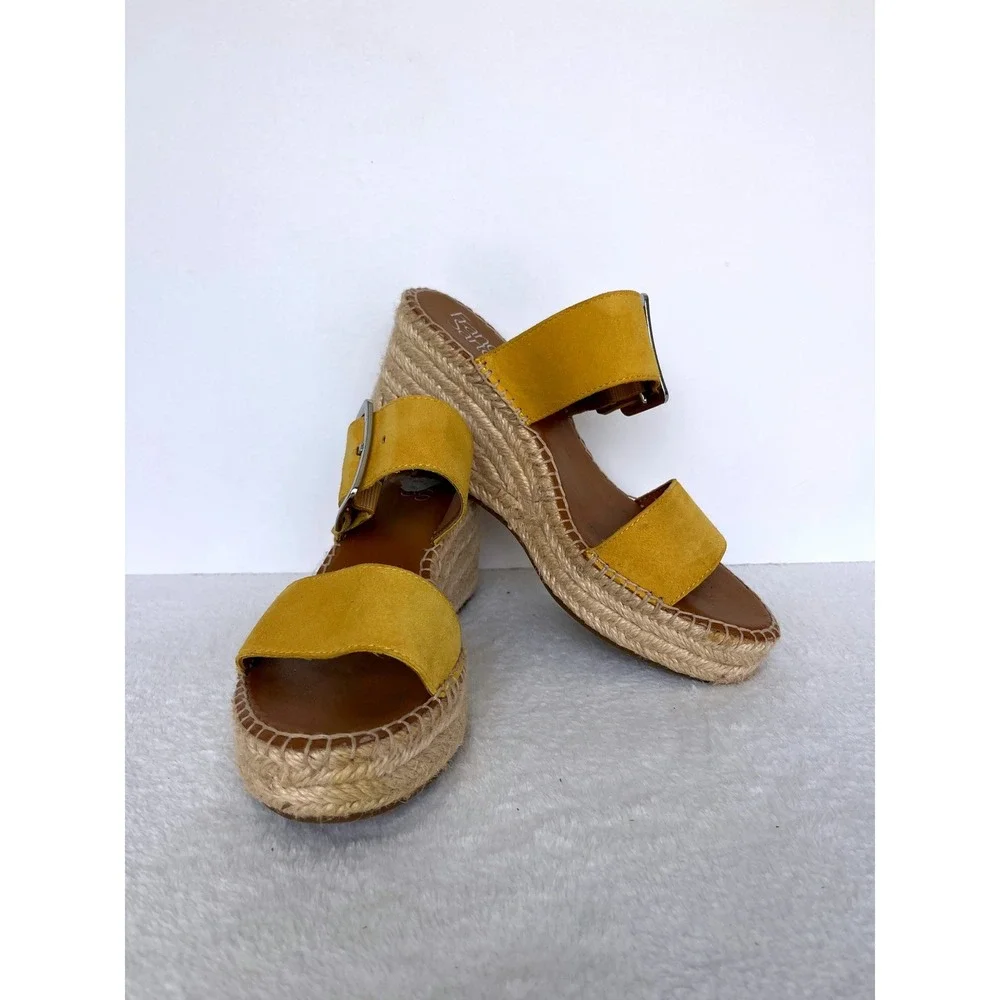 Franco Sarto Coastal Yellow Mustard Espadrille Wedge Sandals Womens 8M boho chic